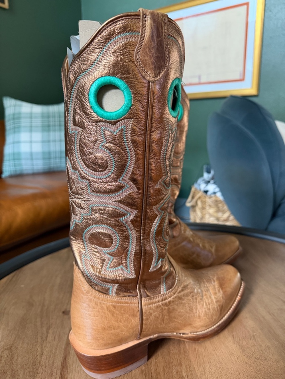 Tecovas “Marion” Leather Western boots Rodeo with Copper & Turquoise Pull Tab